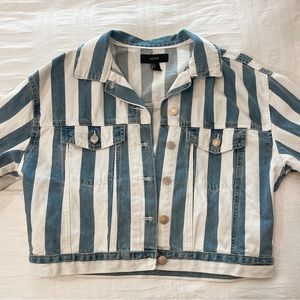 blue and white striped denim cropped jacket